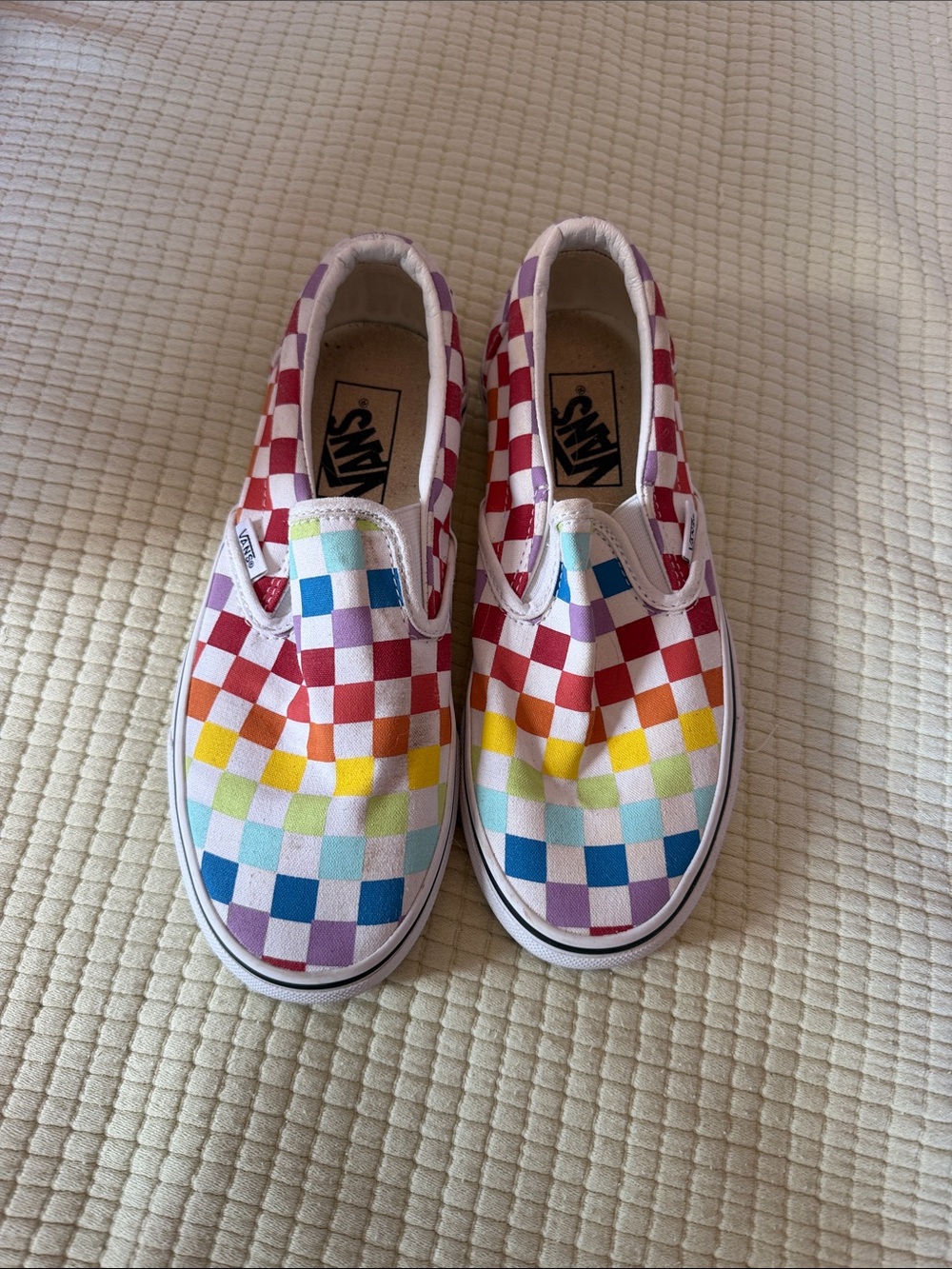 Vans Classic Slip-On Rainbow Checkerboard Shoes